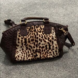 Brahmin Leopard Print Crossbody Bag with Dark Brown Accents